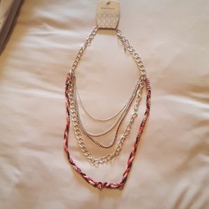 Layered pink and metal necklace